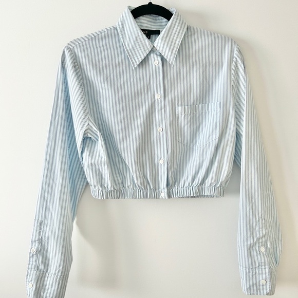 Maje Cirisa Striped Cropped Cotton-Poplin Shirt - Picture 4 of 5